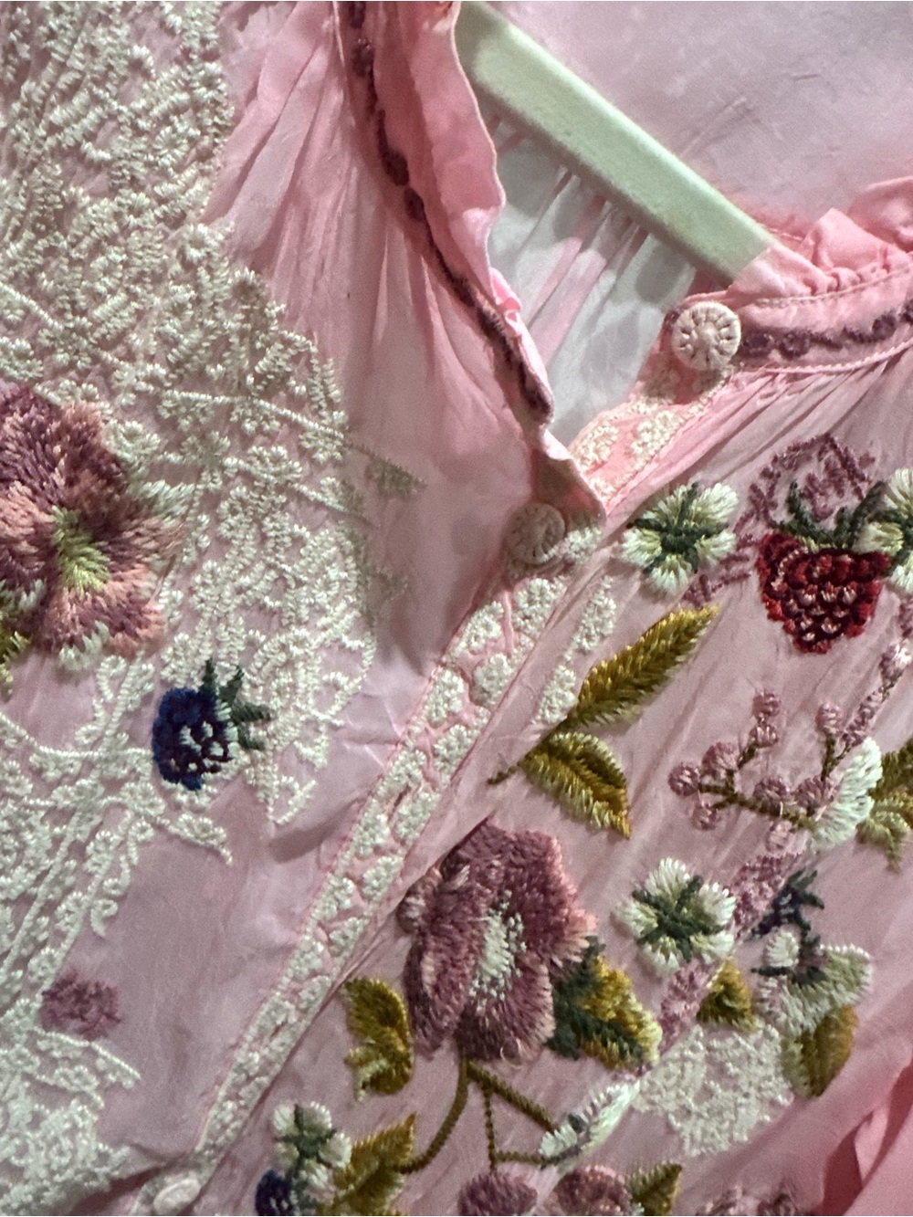 Johnny Was Embroidered Pink Floral Button-Up Blouse - Picture 6 of 9